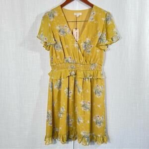 Gilli‎ NWT Floral Ruffle Hem Lined Smocked Waist Flutter Sleeve Dress Sz M